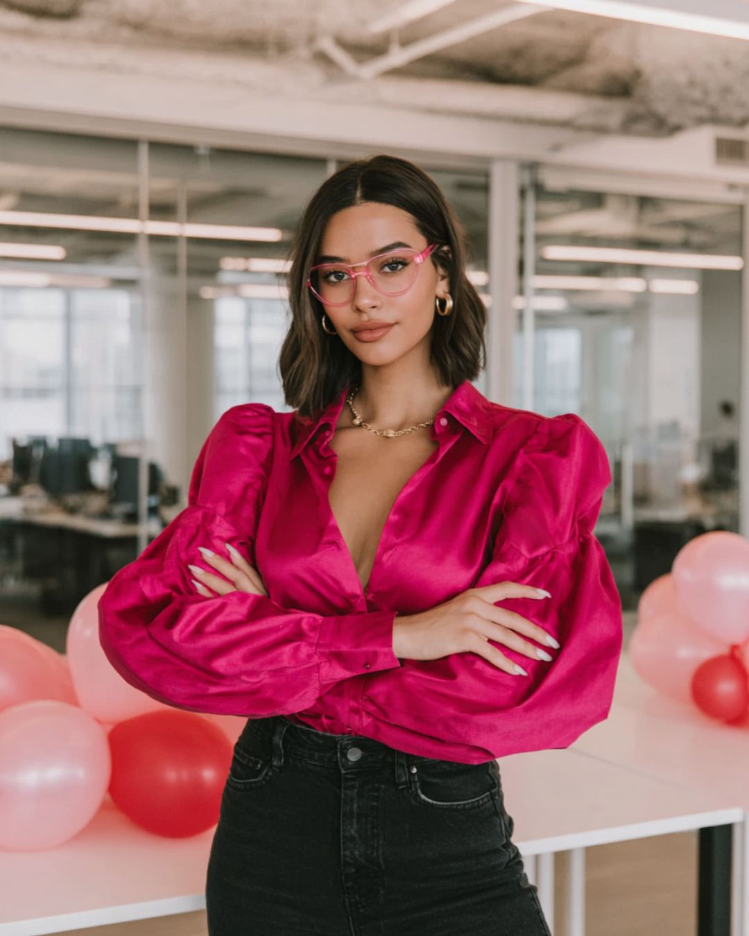 Confident woman entrepreneur in hot pink